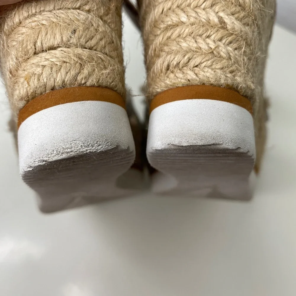 Vaneli Tan Leather‎ Espadrille Wedge Sandals Metallic Chain Straps Women 9M